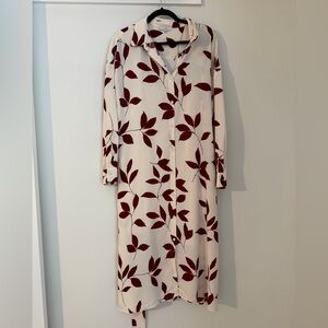 Fate Cream Midi Shirt Dress with Burgundy Leaf Print